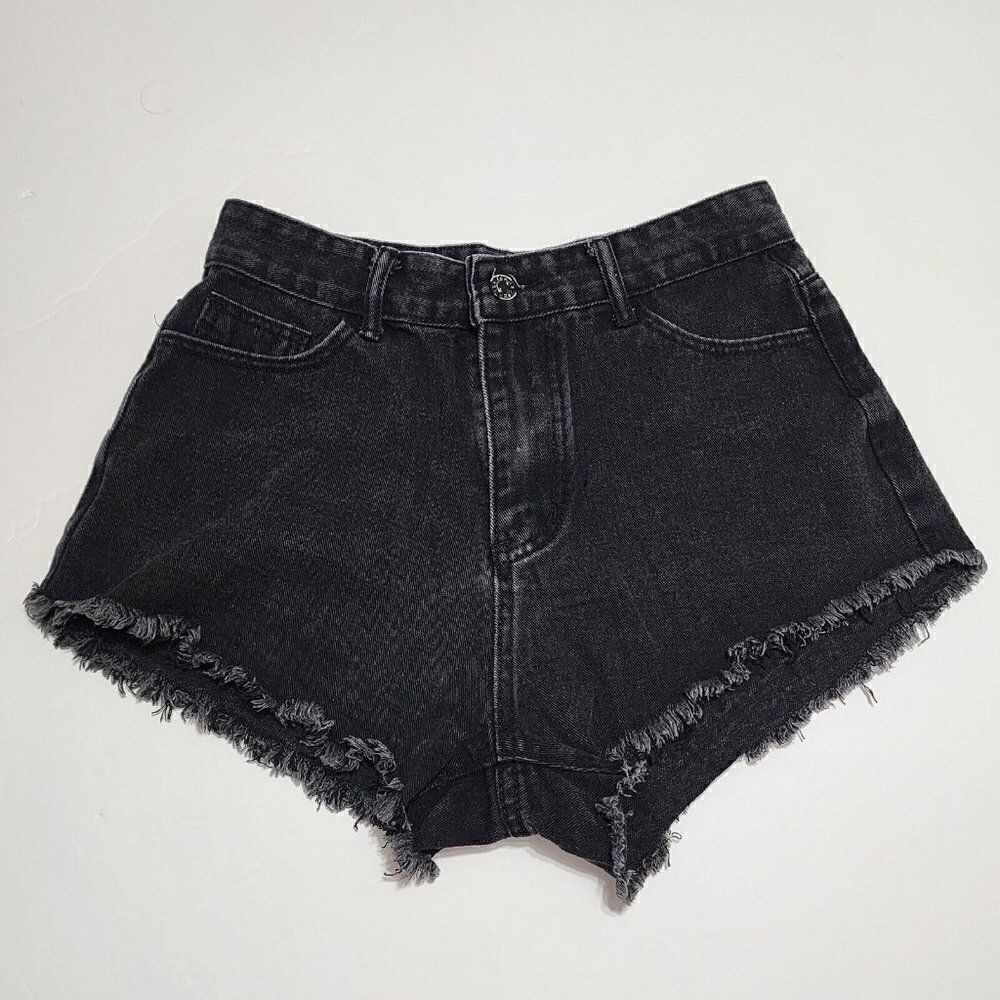 Shein - Size M - Women's Black Denim jeans shorts with flame embroidery womens